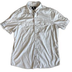 Rock & Republic Men's XL Button-Down Shirt Short Sleeve Gray Preppy Aesthetic